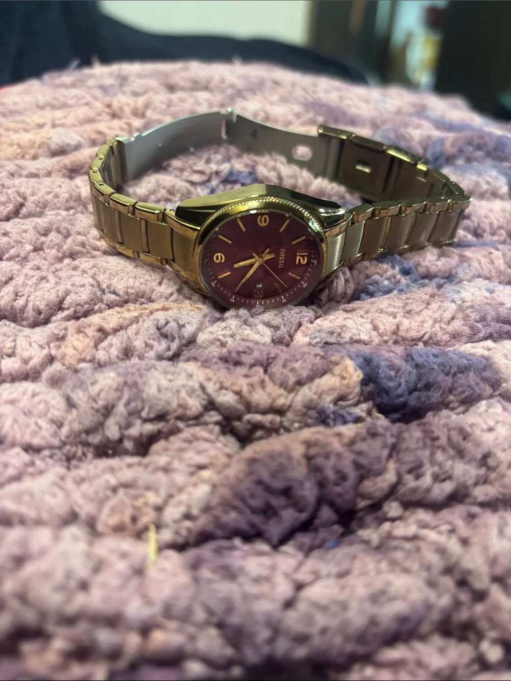 Fossil Gold-Tone Bracelet Watch with Pink Dial